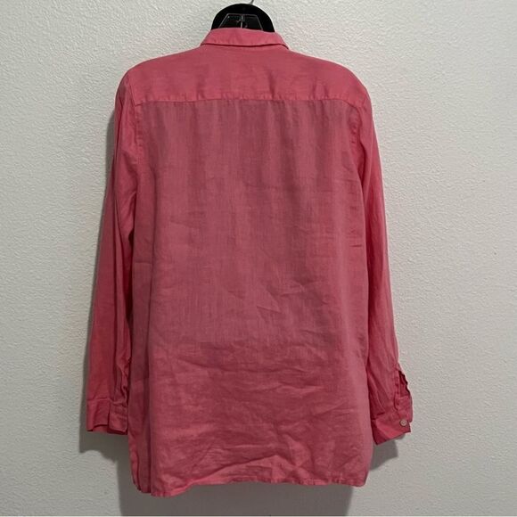 J Jill Linen Pink Essential Button Down Oversized Tunic Split Hem Top M - Picture 5 of 10